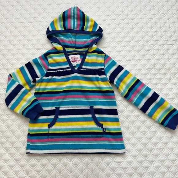 The Children's Place Striped Fleece V-Neck Hoodie Blue White Yellow Pink Sz M