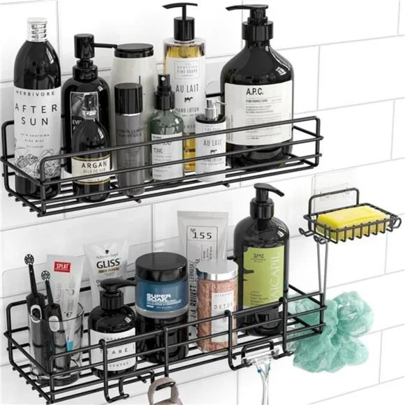 Shower Caddy Basket Shelf with Soap Holder, No Drilling Traceless Adhesive