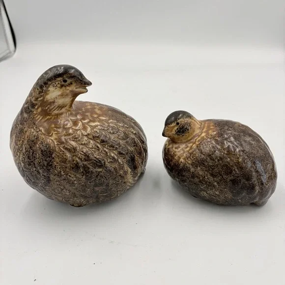 2pc Set Vintage MCM Ceramic Quails Birds Andrea By Sadek Japan Brown