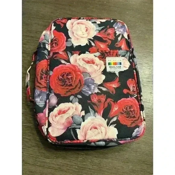 AYVANBER Large Capacity Pencil Case Organizer Red Pink Rose Design