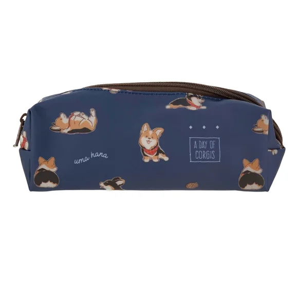 Waterproof Tricolor Corgi Large Pencil Case Makeup Pouch