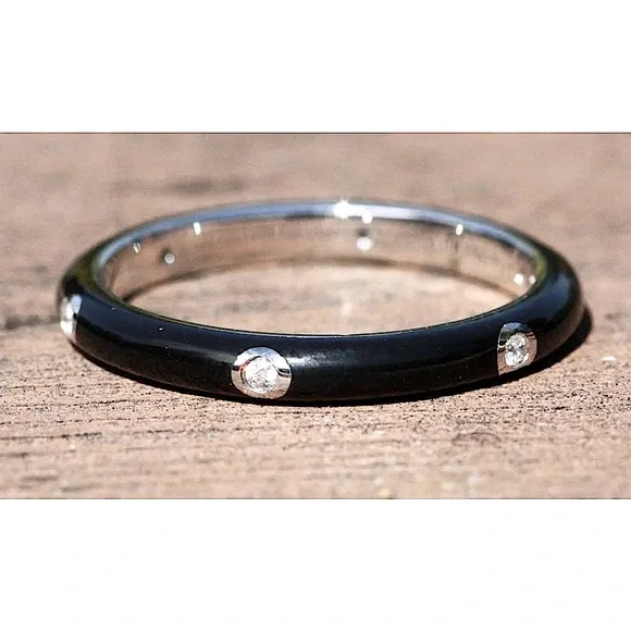NEW Men’s Pave’ Diamond Black Enamel 925 Sterling‎ Silver Band Ring Size 10
