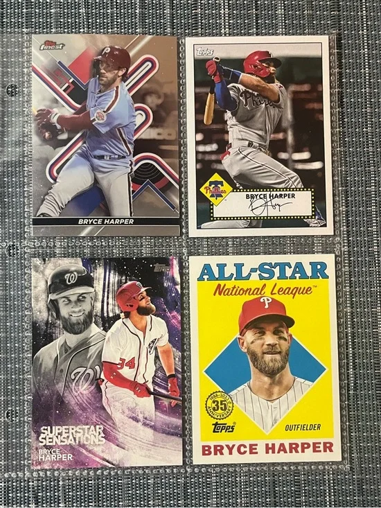 ⚾️ Bryce Harper Topps MLB Baseball Trading Sports Cards, Set of 4