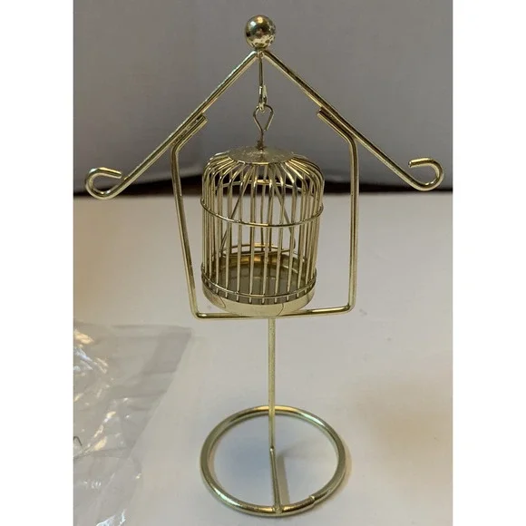 Vintage Dollhouse Gold Brass Standing Bird Cage Made In Taiwan -NEW