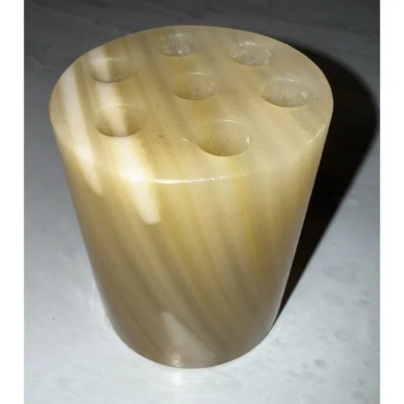 Vintage Heavy Marble Cylinder Pen Holder - Holds 7 Pens/Pencils Beautiful Earthy