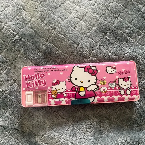 Hello Kitty Pink Pencil double sided‎ Case with built in pencil sharpener