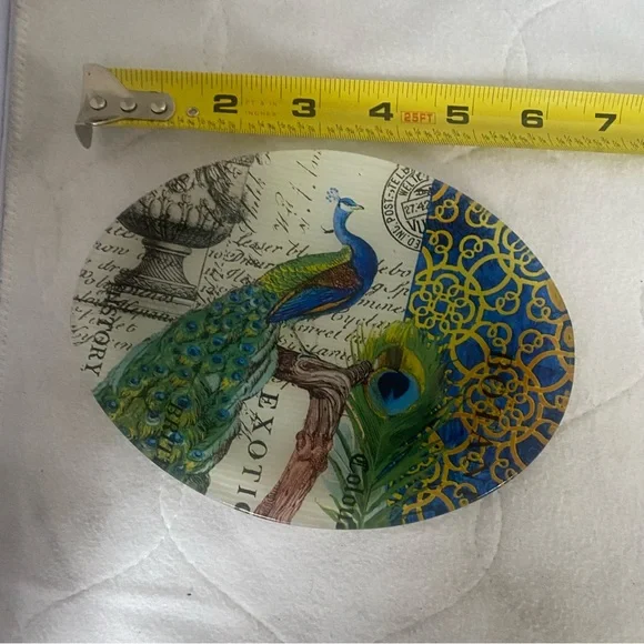 Michel Design Works, Peacock Trinket or Soap Dish, Retired Design oval 6”X5”