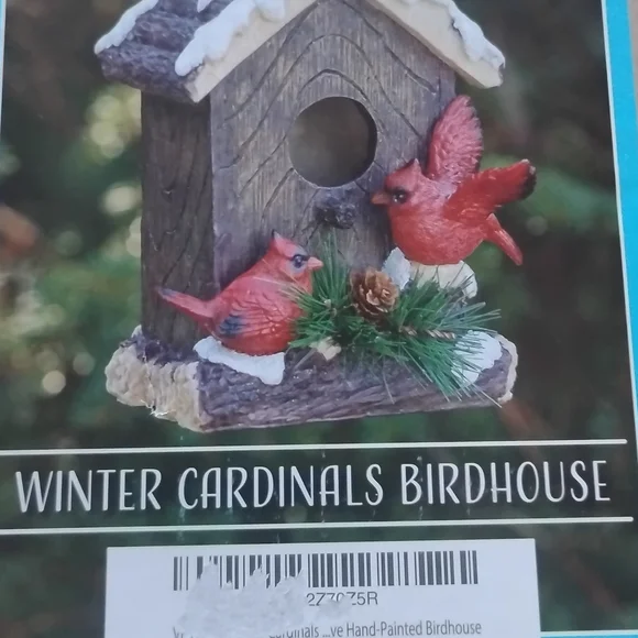 Winter Cardinals Birdhouse - Hand-Painted Brown and Red