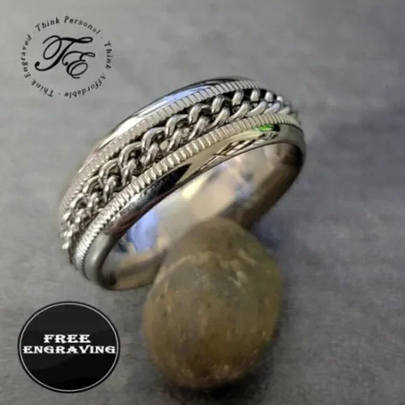 Personalized Men's silver Chain Spinner Ring - Anxiety Fidget Ring