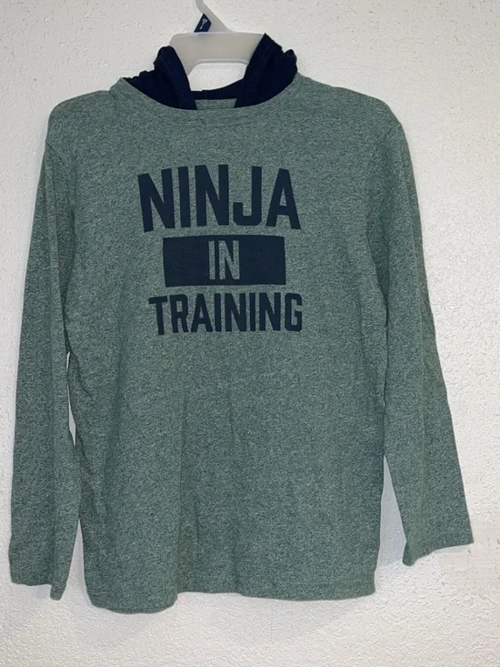 The Children's Place Green Heather 'Ninja in Training' Long Sleeve Hoodie Tee