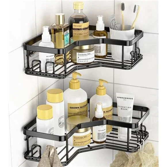 Corner Shower Caddy, Shower Organizer Corner Shower Shelf with 8 hooks,2-Pack