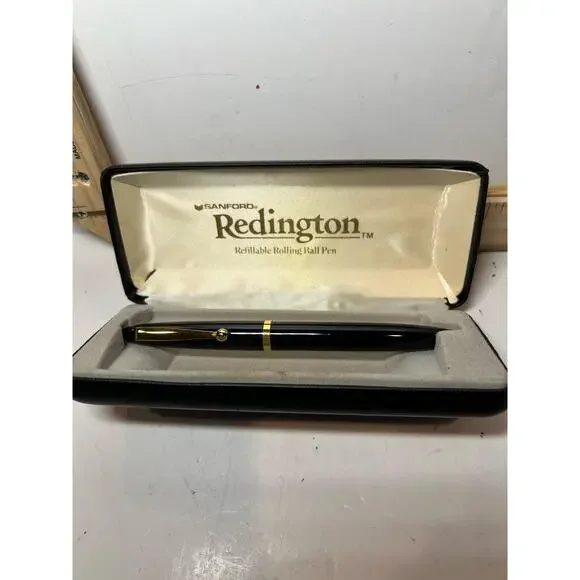 Sanford Redington Black & Gold Refillable Rolling Ball Pen in Gift Case Vintage