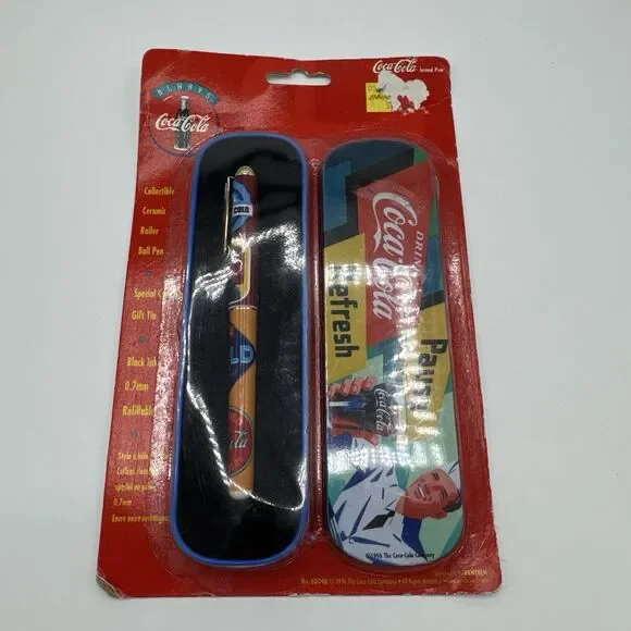 Vtg Coca Cola 1996 Collectible Ceramic‎ Roller Ball Pens  Pause Refresh Gift Tin