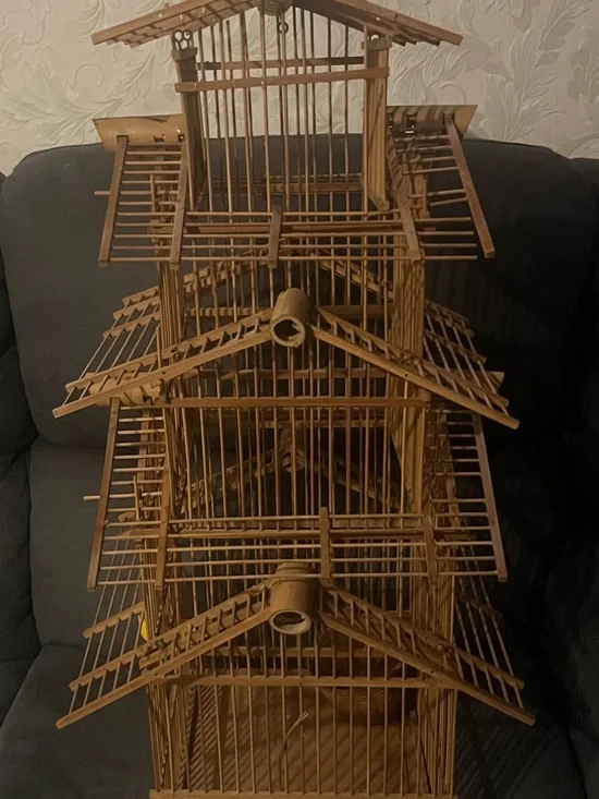 Vintage 3 tiered bamboo birdcage
