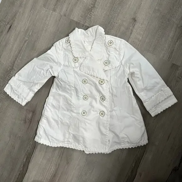 The Children's Place Trench Coat Baby Girl 12M White Scalloped Double Breasted