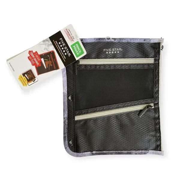 MEAD FIVE STAR Durashield Pen Pencil Pouch for Binder Zippered Black Gray NEW