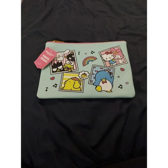 2024 Sanrio Hello Kitty & Friends Large Pink Teal Pencil Pouch‎ Case Zipper NEW
