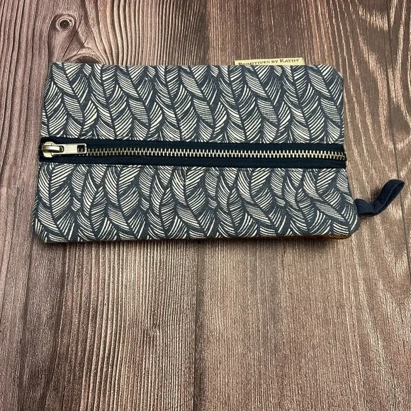 Primitives by Kathy Navy and White Leaf Pattern Pouch