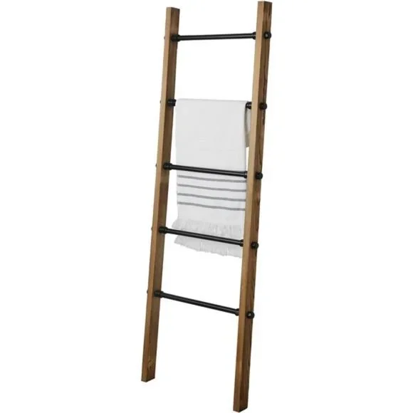 Rustic Burnt Wood Throw Quilt Blanket Ladder Farmhouse Style