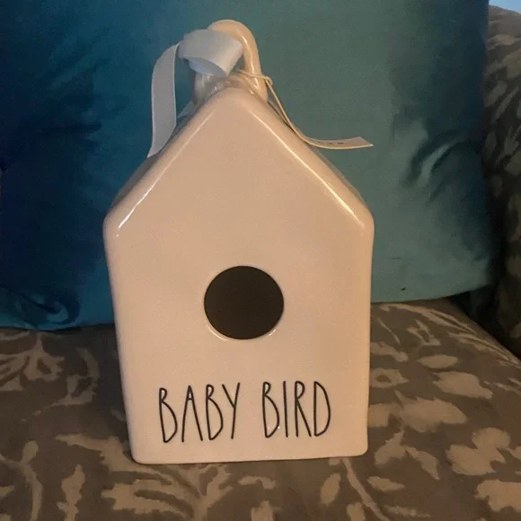 Rae Dunn White Ceramic Birdhouse with Ribbon