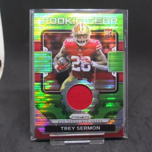 2021 Panini Prizm Football Trey Sermon Green Pulsar Rookie Gear RG24 RC rookie