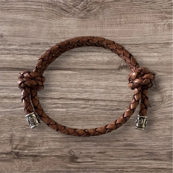 Hand Crafted Brown Braided Leather and Sterling Silver Adjustable Bracelet NEW