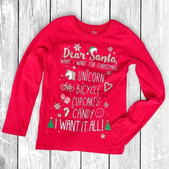 The Children’s Place Vintage “Dear Santa” Glitter Tee 7/8 – Holiday Y2K