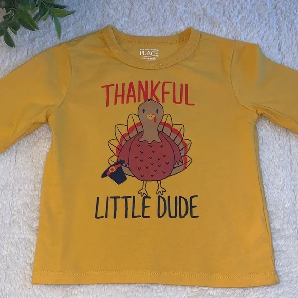 The Children's Place Yellow 'Thankful Little Dude' Tee Turkey T-shirt 18-24 EUC