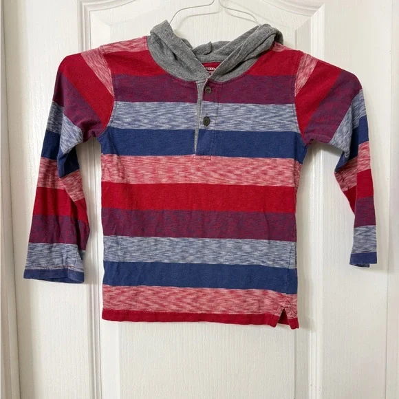 The Children's Place boys red & blue striped long sleeve hooded cotton shirt 4T
