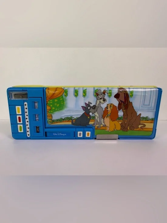 Vintage Disney Lady and the Tramp Pencil Box Case Pop-Up Organizer Rare Mint