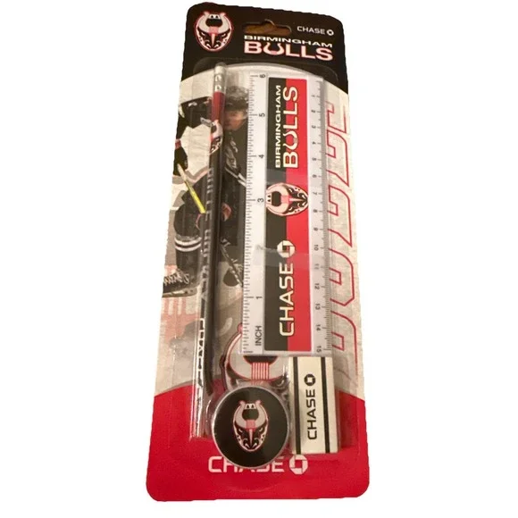 Birmingham‎ Bulls Hockey School Supply Set Ruler Pencil Eraser New Sealed