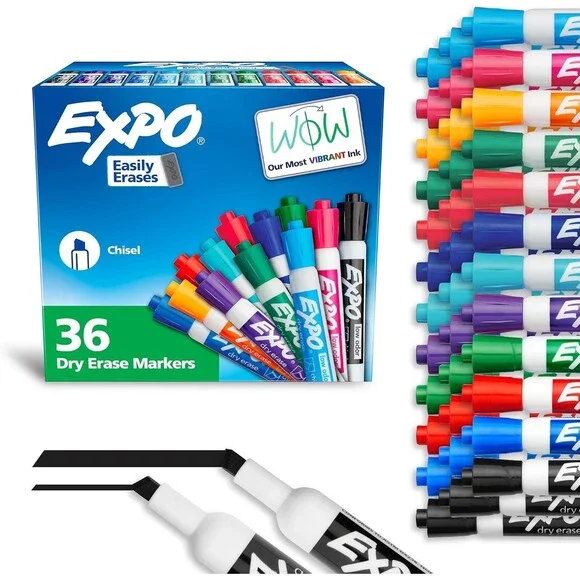 EXPO Low Odor Dry Erase Markers Chisel Tip Assorted Fashion Colors 36 Count