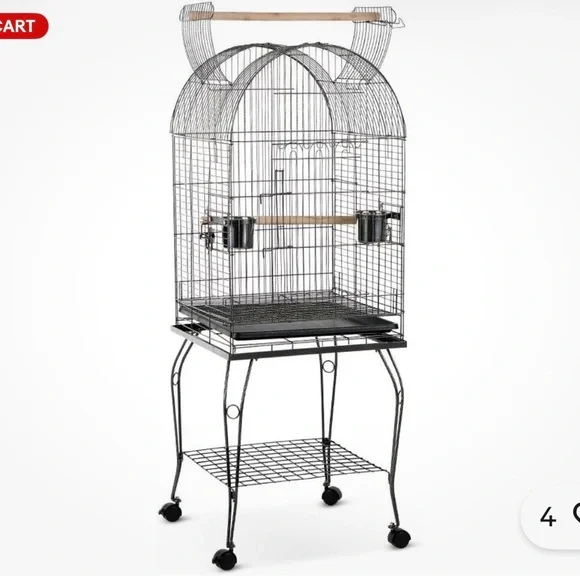 IKAYAA Parrot Bird Cage H18133 Dome Top with Stand – Silver Black – New in Box