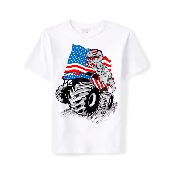 The children’s place size medium short sleeve Dino American flag tee shirt NWT