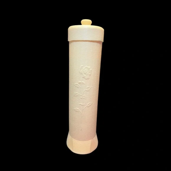 Vintage Tall Plastic Paper Holder Canister w Lid Roses 60’s-70’s