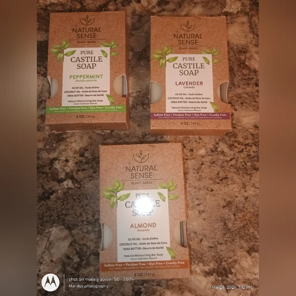 Natural castile soap bundle of three peppermint lavender almond. Sulfate-free 3