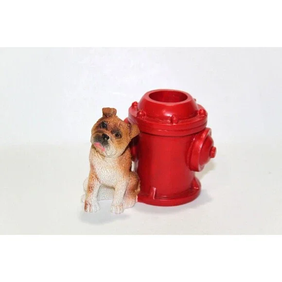 Boxer Puppy Dog Red Fire Hydrant Pencil Holder Office Desk Accessory 3.5