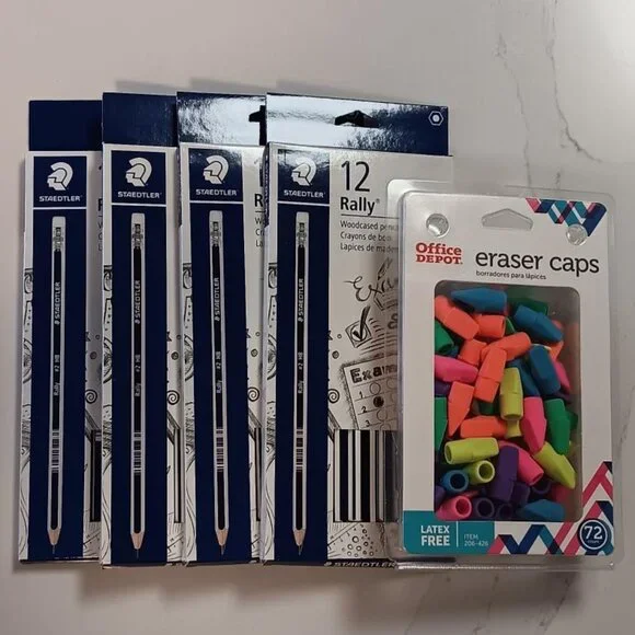 SCHOOL Supplies premium RALLY Pencils and Erasers NWOT