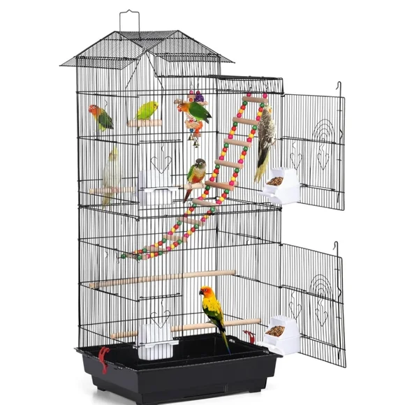Large Parakeet Bird Cage With Vibrant Colors, 1 Ladder, and 2 Hanging Toys
