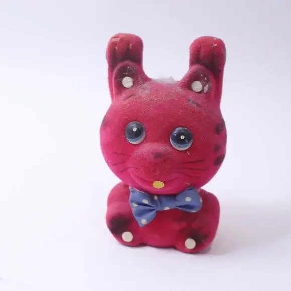 Cute Pink Kitten Coin Bank, Hanging, Cute Animal, Flocked Figurine, Piggy FLAW