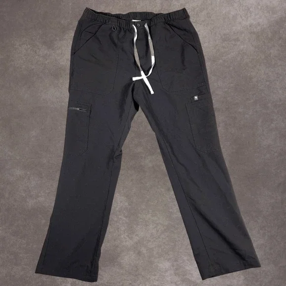 Figs Cairo Cargo Scrub Pants Technical Collection L/S Black Drawstring Mens
