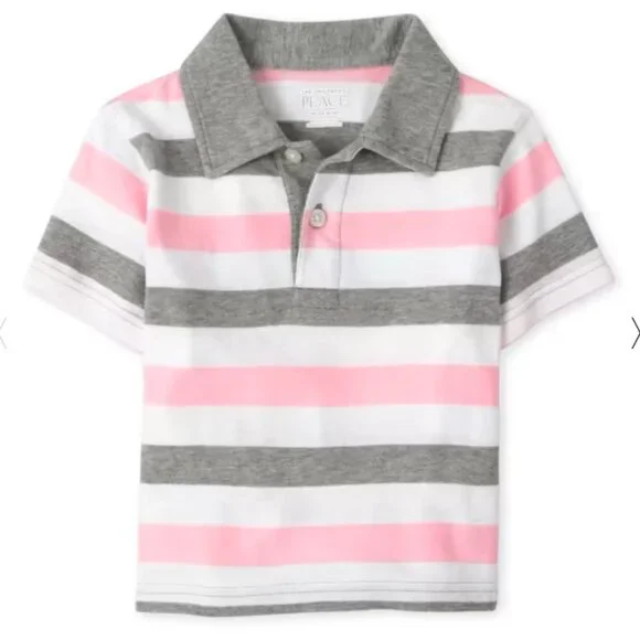 The Children's Place Toddler Boys Striped Jersey Polo - Rose Pottery Size 2T NWT