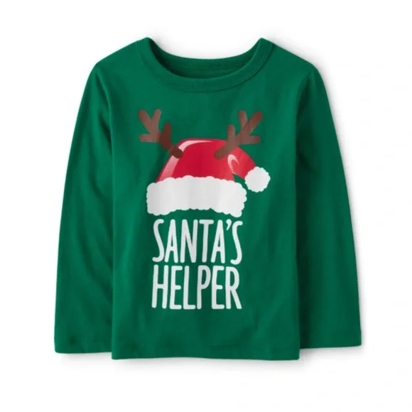 NEW - The Children’s Place Unisex Santa's Helper Graphic Tee -Park Bench Green