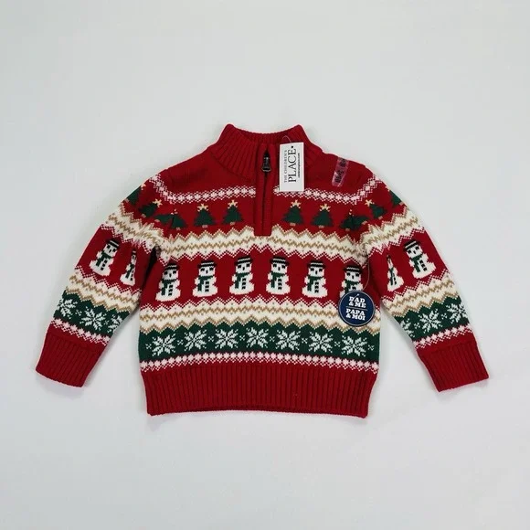 The Children's Place Christmas Half Zip Sweater Kids Toddler 18-24 M Festive NWT