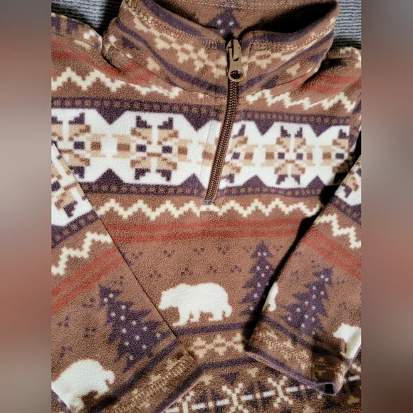 The Children's Place Brown Patterned Half-Zip Fleece Pullover Sz 18-24M LIKE NEW