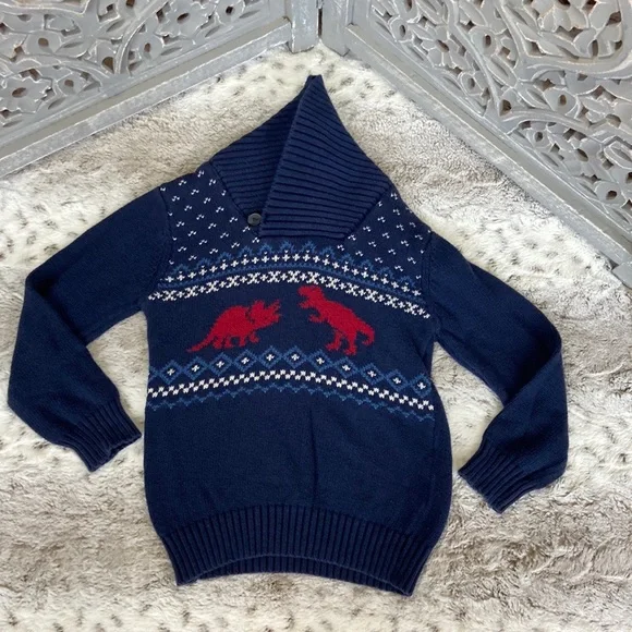 The Children’s Place knit sweater boys size 3T preppy stripes dinosaurs winter
