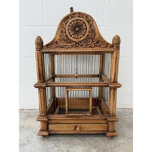 Wood Bird Cage House Chateau 22x11x15 Metal Clean-out Drawer