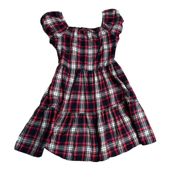 The Children's Place girls Plaid Twill Tiered Short Sleeve Dress Size L (10/12)