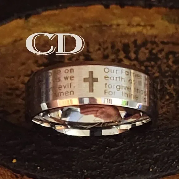 Men's Silver Lords Prayer Ring With Cross Christian Ring Promise ring or Purity