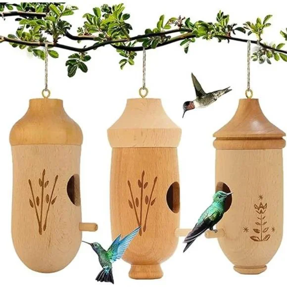 Hummingbird House - Natural Wooden Hummingbird Nesting Houses for Gardening